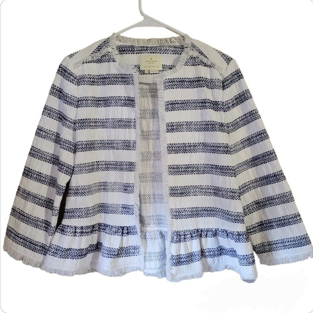 Kate Spade New York Striped Fringe Tweed Jacket Size S Women's Open Front